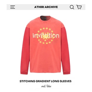 ATHIRI T恤 鸳鸯拼接复古做旧水洗渐变NewVintage字母裂纹印花长袖
