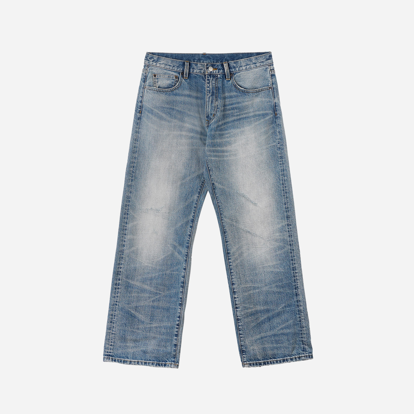 ATHIRI 901 康龙14oz水洗飘逸猫须冰蓝直筒cleanfit牛仔裤