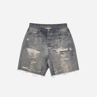 ATHIRI 原创设计3D数码直喷印花BORO美式破坏宽松直筒牛仔短裤