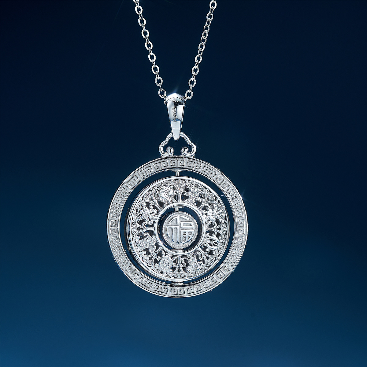 Meluxe美奈 Pt950铂金八宝罗盘吊坠男女白金挂坠时尚大气生日礼物