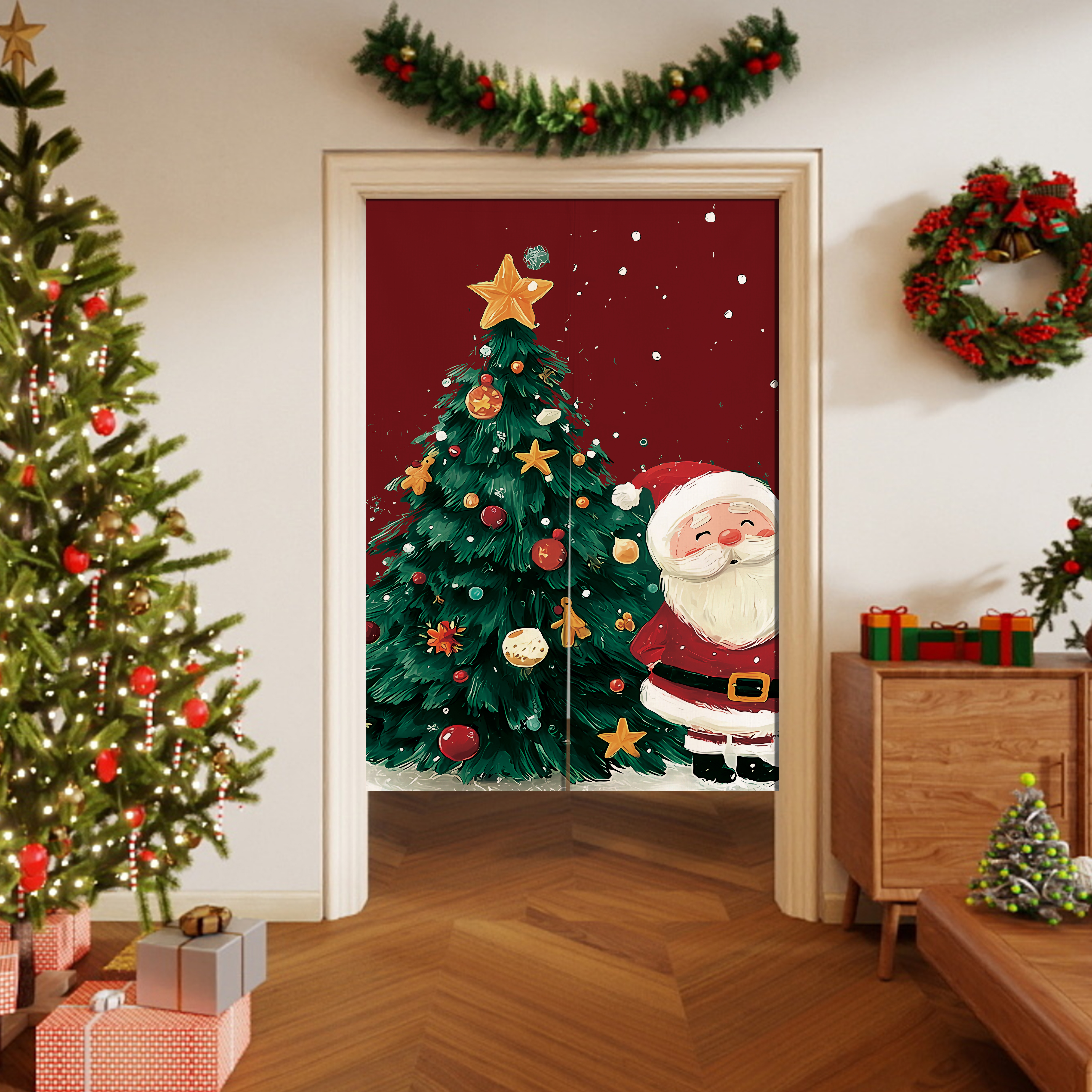 圣诞节新年日门帘卧室遮挡半帘厨房帘子卫生间厕所装饰隔断布帘