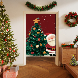 圣诞节新年日门帘卧室遮挡半帘厨房帘子卫生间厕所装饰隔断布帘