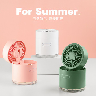 新品 创意桌面USB风扇加湿器夜灯充电静音喷雾风扇便携折叠风扇