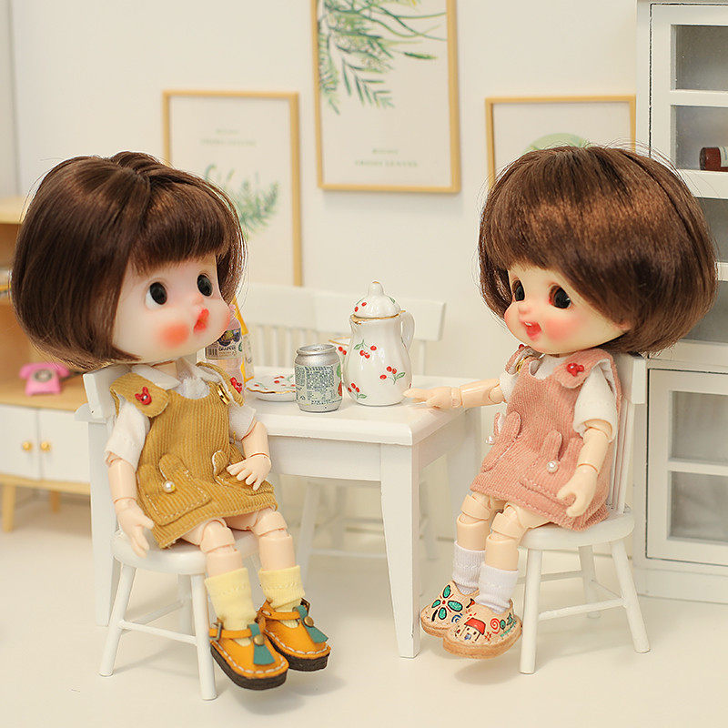 ob11娃衣 格子裤子 GSC 休闲背带格子裤1/12 bjd molly 娃娃衣服