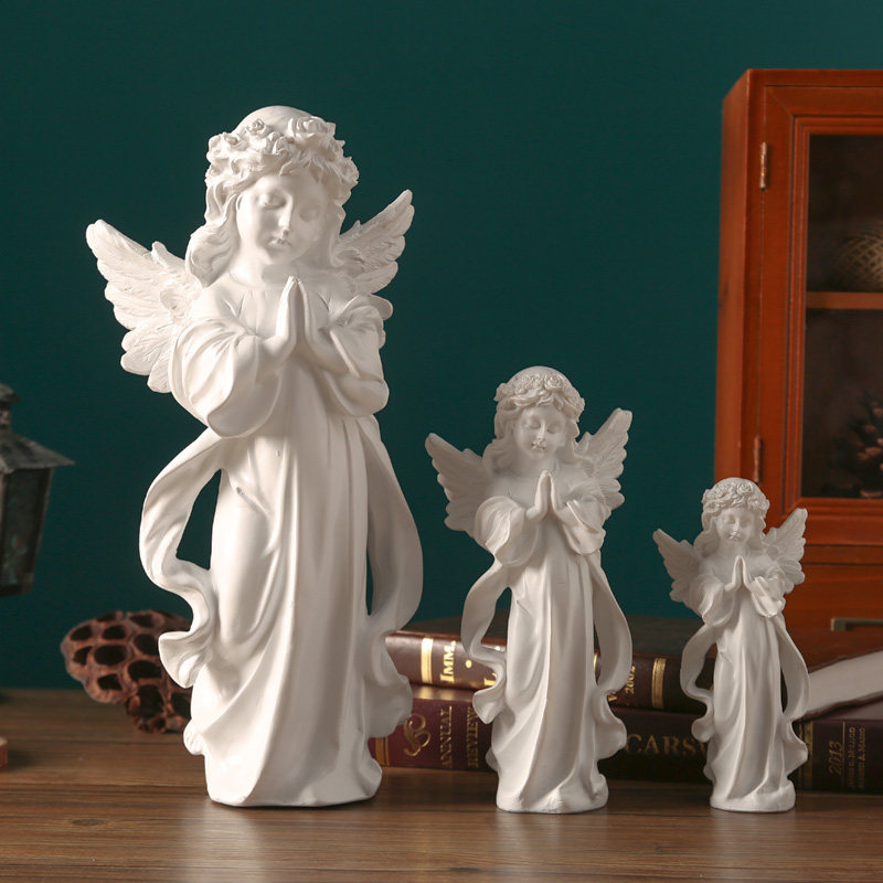 北欧复古小天使摆件家居客厅阶梯底座儿童房间装饰美式石膏工艺品