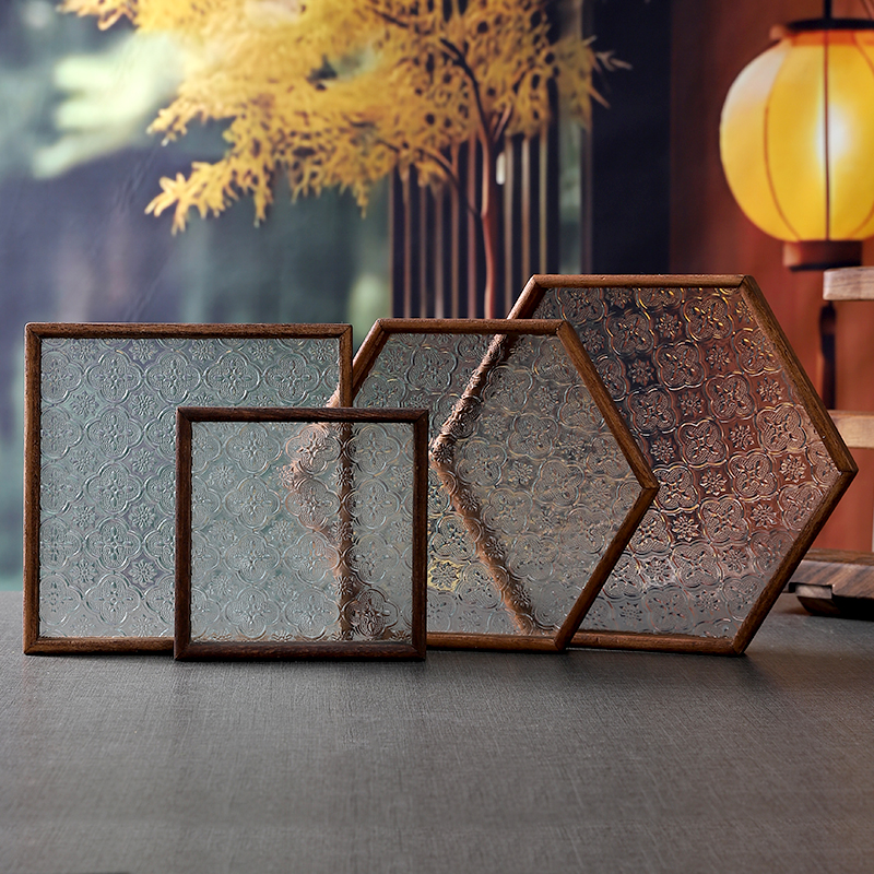 海棠花玻璃托盘中古茶盘收纳盘