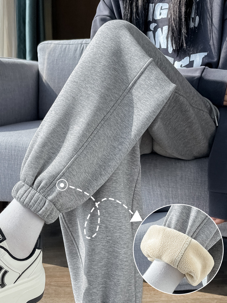 羊羔绒卫裤女2025新款加绒加厚休闲外穿棉裤秋冬季宽松束脚运动裤