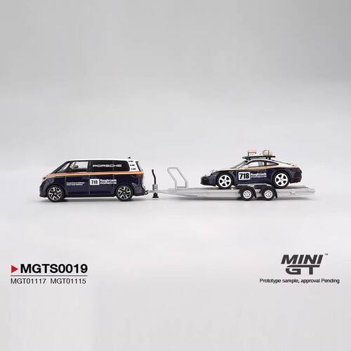 MINIGT 1:64 MGTS0019 保时捷718大众达喀尔拖车套装合金车模