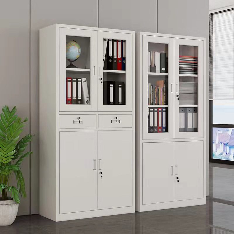 办公室文件柜钢制储物资料柜加厚档案铁皮柜矮柜玻璃五节凭证柜子