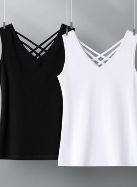 v领美背吊带黑色网红爆款背心女设计感小众外穿内搭无袖t恤打底夏