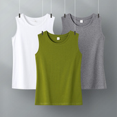 绿色宽肩带吊带背心女夏季 内搭打底衫 外穿无袖 t恤螺纹棉显瘦大码