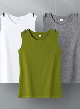 绿色宽肩带吊带背心女夏季外穿无袖t恤螺纹棉显瘦大码内搭打底衫