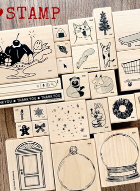 日本KODOMO童颜木制印章百合动物动漫人物木头图章印画手帐印章N I LOVE STAMP新款1530
