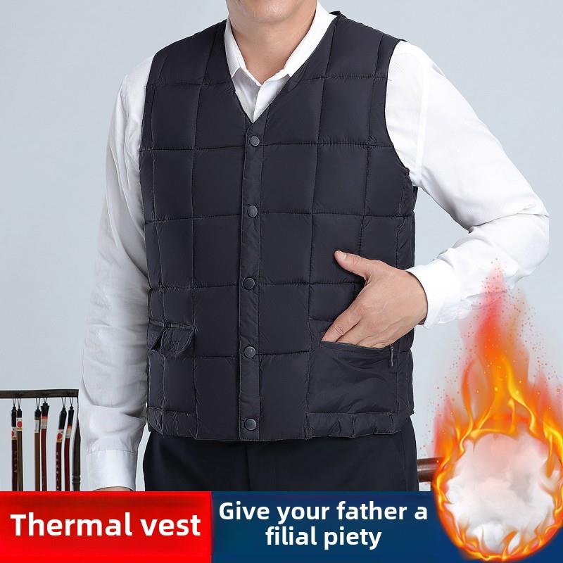 秋冬爸爸棉背心保暖内衬背心羽绒棉质中老年男士马甲老年内背心