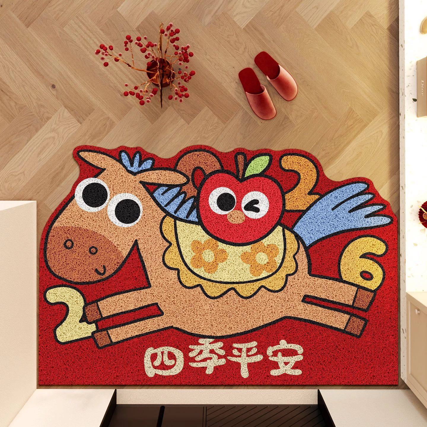 卡通喜庆新年地垫马年吸水速干红门垫卫生间防滑硅藻泥浴室地垫