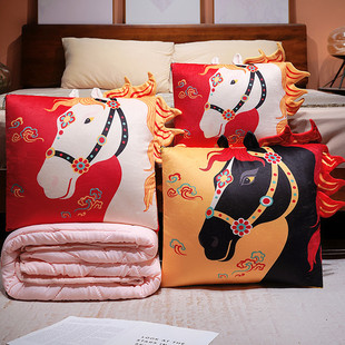 新款祥云马抱枕被新年2026抱枕毯喜庆沙发床上靠枕办公椅午休抱枕