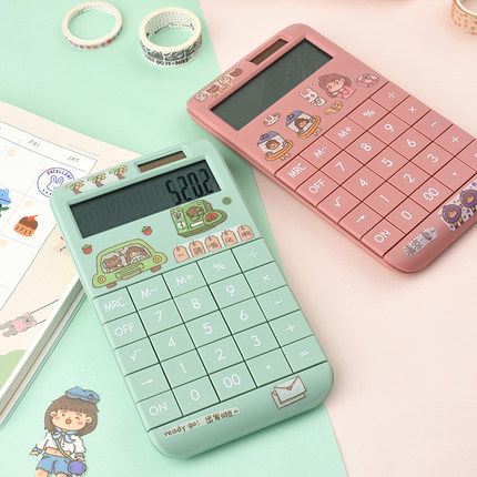 【高颜值网红计算器】女多功能大屏可爱卡通大按键办公用品中小学生学习太阳能财务会计专用时尚考试大学迷你