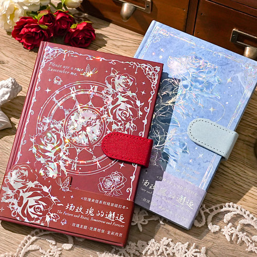玫瑰来信立体扉页手账本笔记本子儿童女孩卡通磁扣记事本新款玫瑰秘境系列复古文艺全彩内页网红高颜值学生