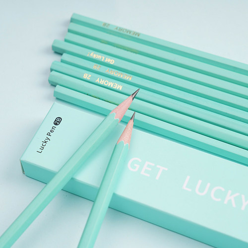 薄荷色木质幸运铅笔2b素描速写