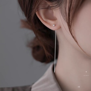 纯银盒子光珠圆珠耳线气质简约豆豆耳钉女高级感短款耳坠