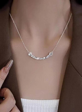 足银999.9足银碎冰冰笑脸项链女小众设计百搭纯银超闪微笑轻奢锁