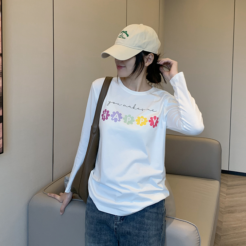 BBH/步步红内搭圆领打底衫长袖t恤修身印花宽松大码女装春季新品