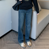 遮肉梨形身材胖mm长裤 女高腰宽松直筒2025春秋季 牛仔裤 复古蓝大码