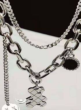 钛钢小熊笑脸项链女ins网