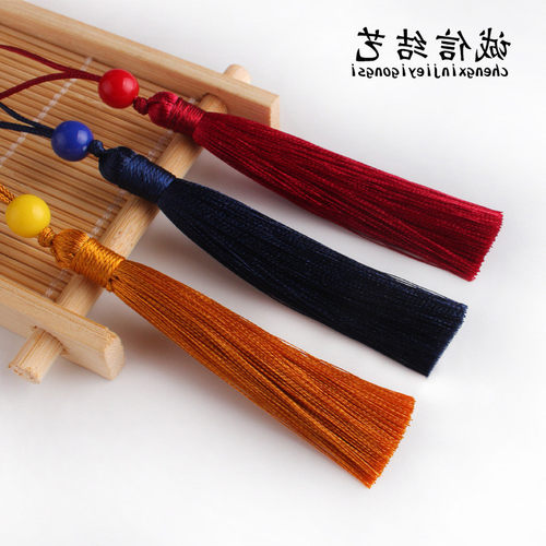 学生冰丝抗皱特细流苏扇子书签垂直小吊穗阅读装饰便携书签