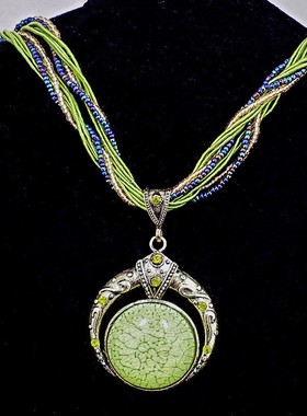 秋冬季潮流女装波西米亚风民族风短款项链石头米珠毛衣链搭配