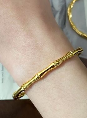 竹节手镯钛钢金色节节高小众冷淡风卡扣素圈实心开口手镯女