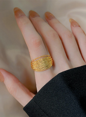 钛钢金金色开口戒指女简约时尚线条款