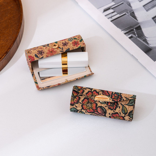 复古风格 软木口红收纳盒补妆镜便携带镜子迷你化妆包耐脏化妆盒