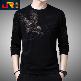 2025秋冬新款男士加绒加厚长袖T恤印花圆领中青年卫衣保暖打底衫