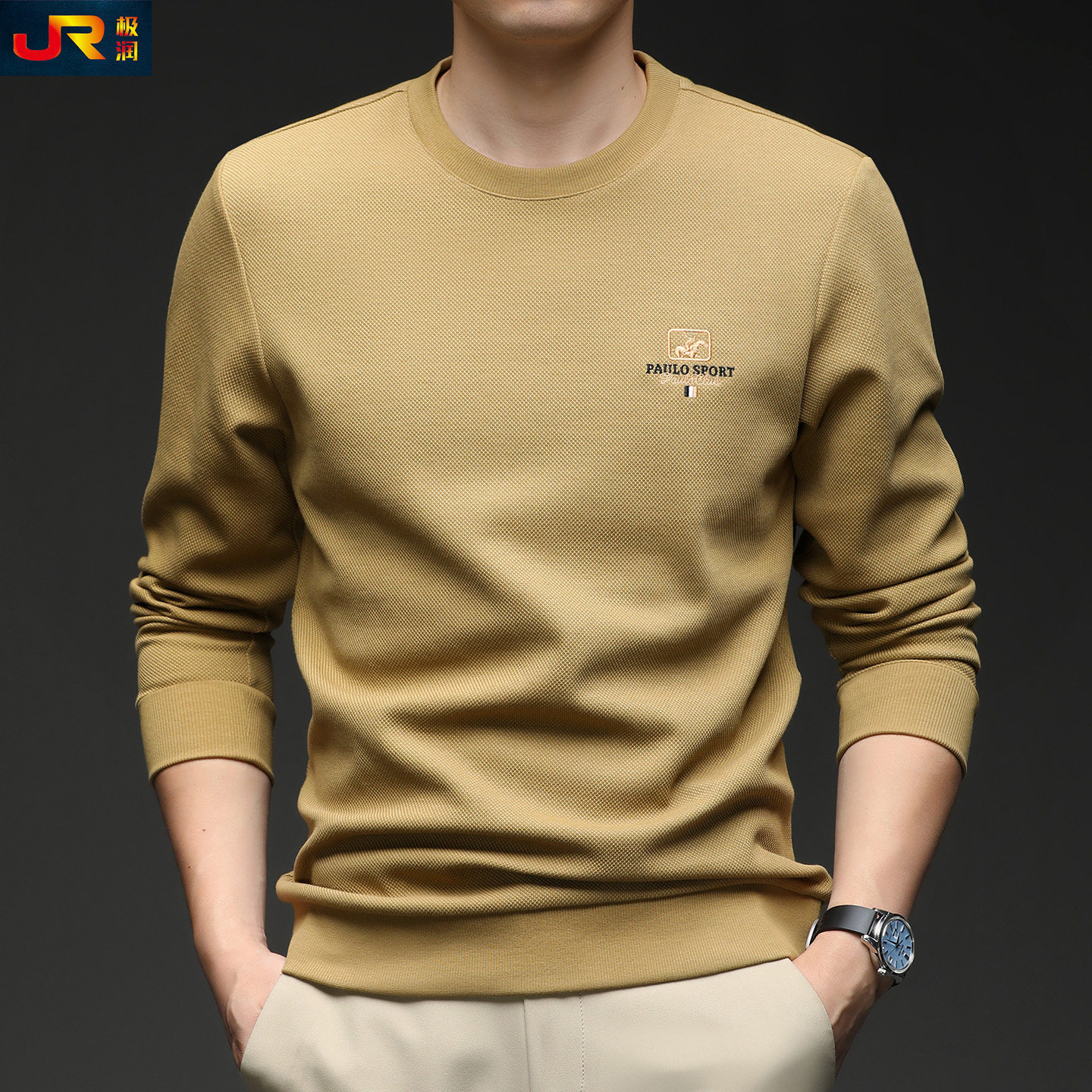 2025秋季新款男士长袖T恤圆领薄款高级感刺绣卫衣运动休闲打底衫