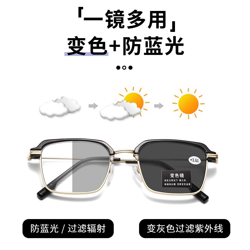 智能变色两用老花镜男女品牌中老年高档高清老花眼镜防蓝光防