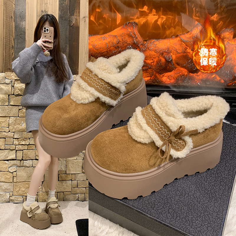 松糕厚底增高加绒保暖勃肯鞋女鞋2025新款冬季雪地靴乐福毛毛棉鞋
