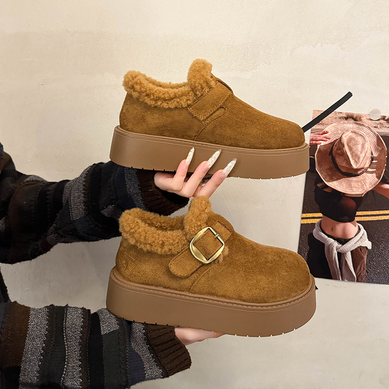 厚底增高保暖勃肯鞋女2025新款秋冬加绒加厚雪地靴外穿乐福棉鞋子