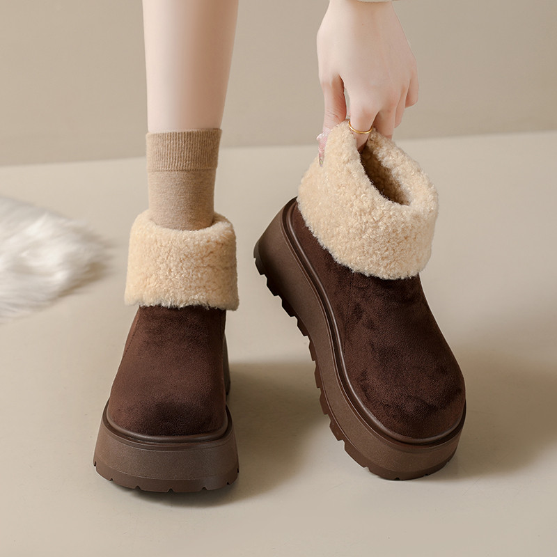 复古厚底加绒保暖勃肯毛毛短靴女2025冬季新款防滑保暖雪地靴棉鞋