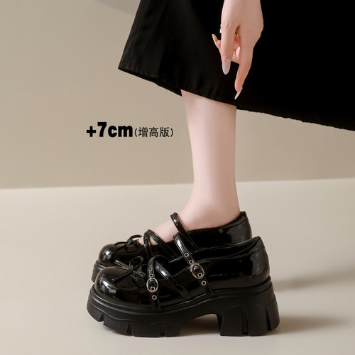 7CM乐福鞋女轻便厚底增高玛丽珍鞋女小皮鞋春秋季新款蝴蝶结单鞋