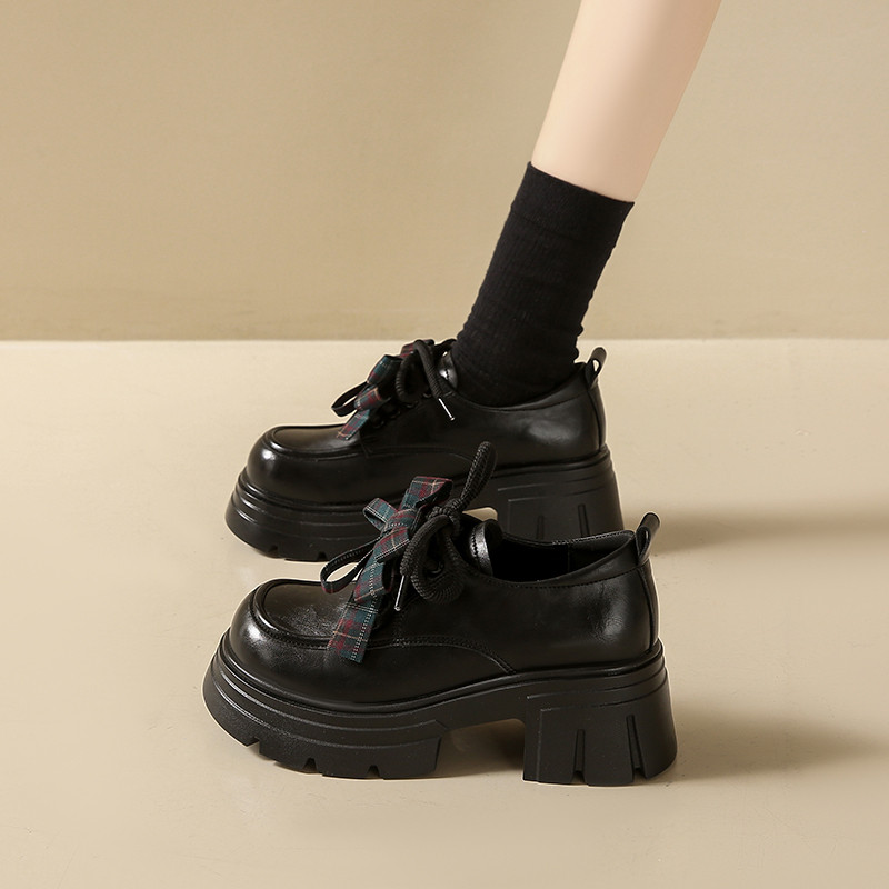 黑色小皮鞋女款2026年春季新款增高单鞋厚底乐福鞋学院风通勤女鞋,女鞋,乐福鞋（豆豆鞋）,淘宝优惠券,粉丝福利购,淘宝优惠卷