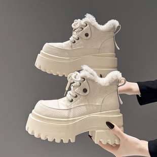 2025冬季 9cm内增高靴子厚底加绒短筒靴女百搭保暖马丁靴棉靴 新款