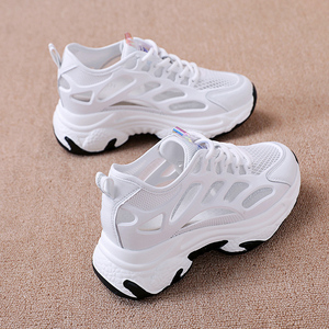 内增高小白鞋女2026新款夏季老爹鞋女薄款透气厚底运动休闲鞋子潮