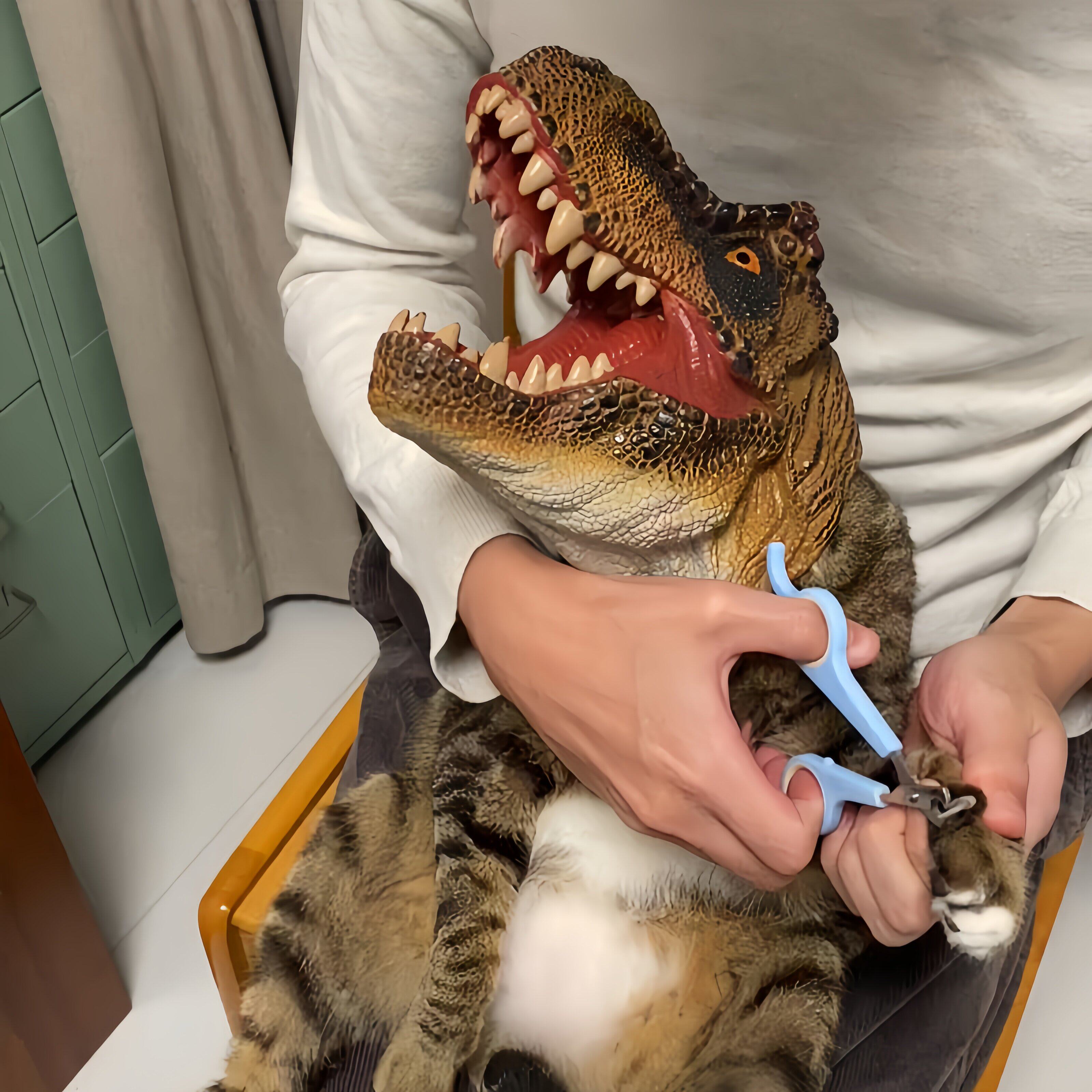 恐龙猫咪防抓头套洗澡剪指甲神器防咬搞怪防抓伊丽莎白圈仿真手偶