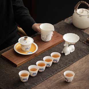 高档公杯盖碗茶漏一体家用会客办公礼盒装 羊脂玉白瓷功夫茶具套装