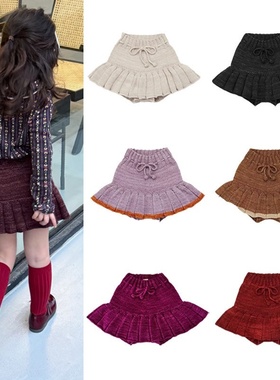 MP经典针织裤裙女童秋冬季厚款百褶半身裙爆米花手工裤裙ins爆款
