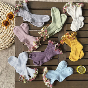 25春秋款 原厂进口纱线有机长绒棉高端女童女宝宝女孩蕾丝花边短袜