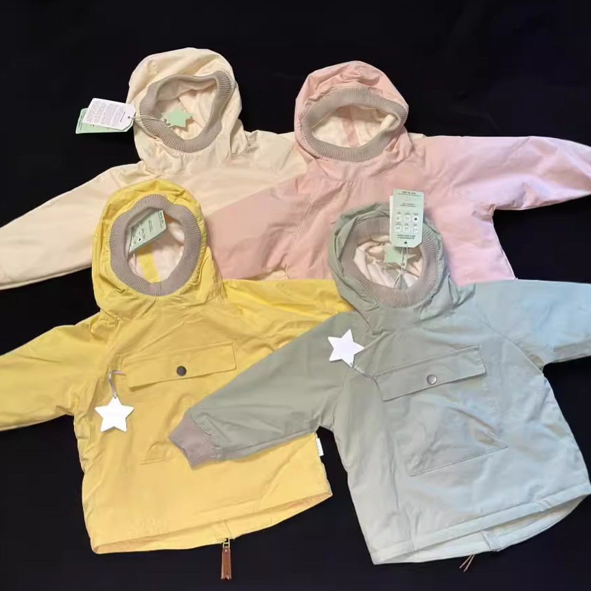2024秋冬新款欧美潮范男童女童高品质圆帽薄绒风衣