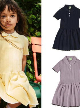 24春夏新款定制女童fb柔软棉鱼骨纹翻领针织连衣裙女孩女宝宝裙子