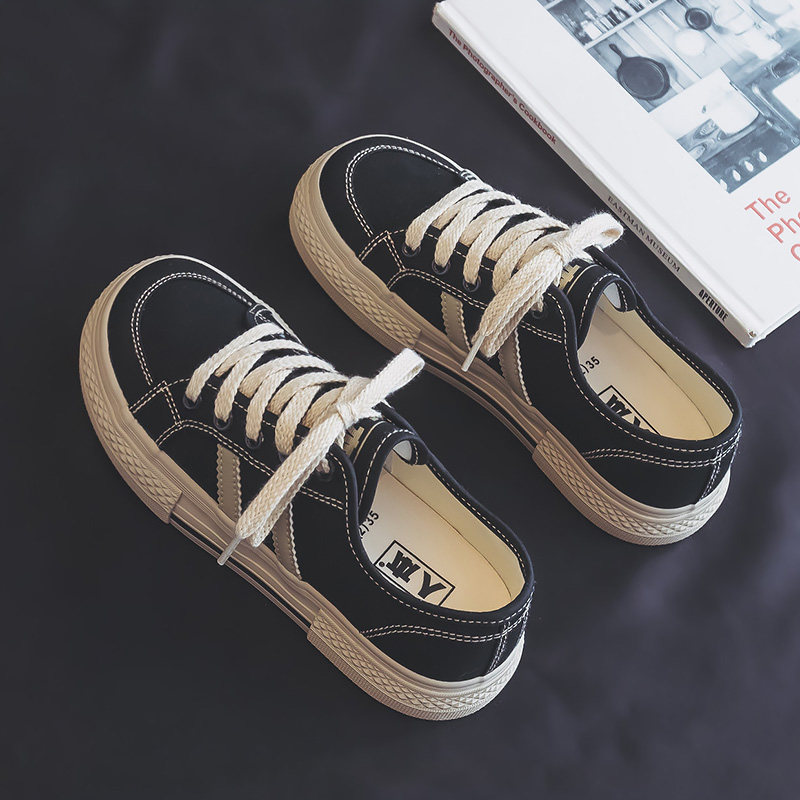 人本芒果头帆布鞋圆头女鞋2026新款春秋厚底百搭球鞋学生休闲鞋子